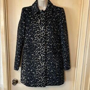 LOFT Black and Blue Leopard Print Pea Coat size S